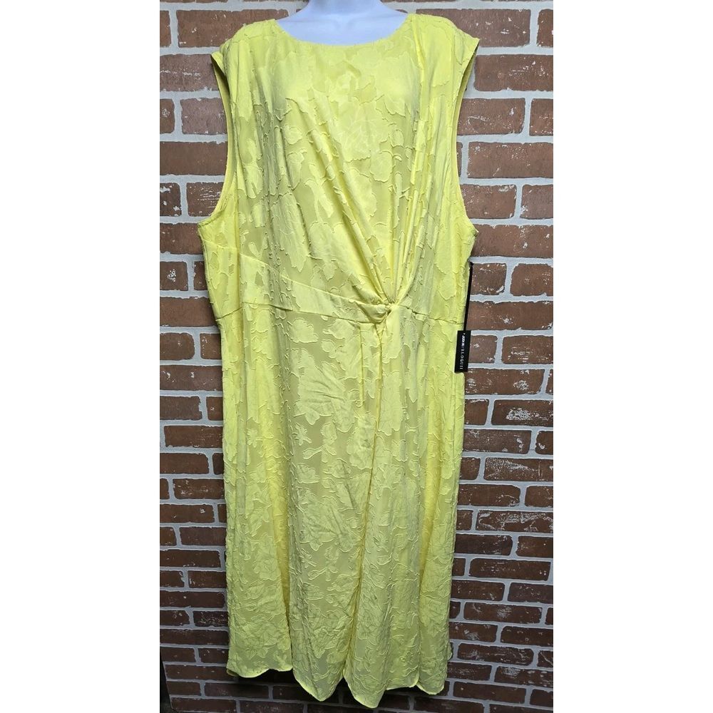 Jason Wu Womens Back Zip Sleeveless Floral Yellow  Midi Lined Dress Size 26 XL